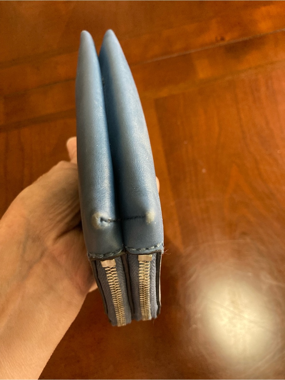 Coach Double L-Zip Teal Blue Full-Grain Leather Wristlet - Picture 9 of 16